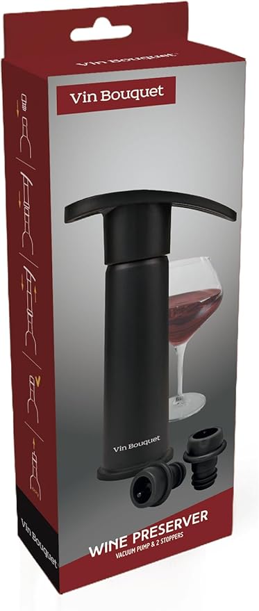 VIN BOUQUET FIC 077 Black vacuum pump made in plastic, included 2 spare stoppers