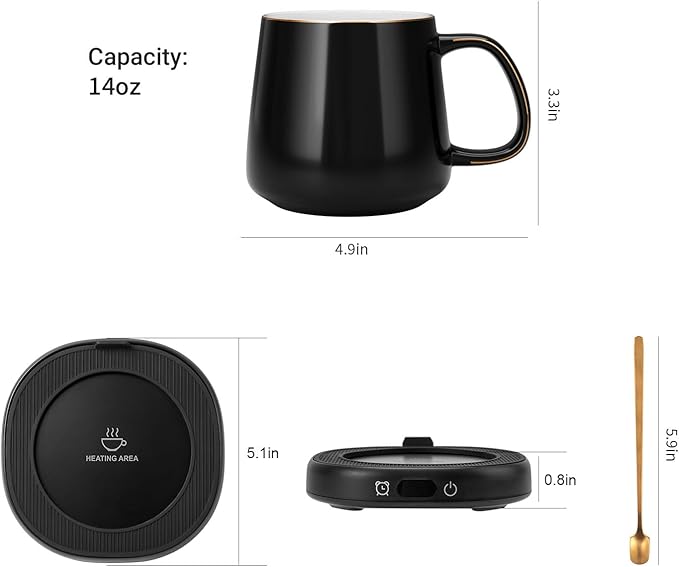 Coffee Mug Warmer & Simple Pure Black Mug Set, Electric Cup Warmer with Auto Shut Off, 4 Temperature Setting Smart Beverage Warmer, 8-Hours Auto Shut Off (Simple Pure Black Mug)
