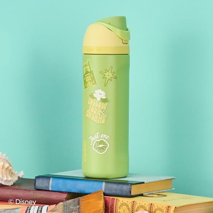 Owala Disney Princess FreeSip Insulated Stainless Steel Water Bottle with Straw for Sports and Travel, BPA-Free Sports Water Bottle, 24 oz, Tiana