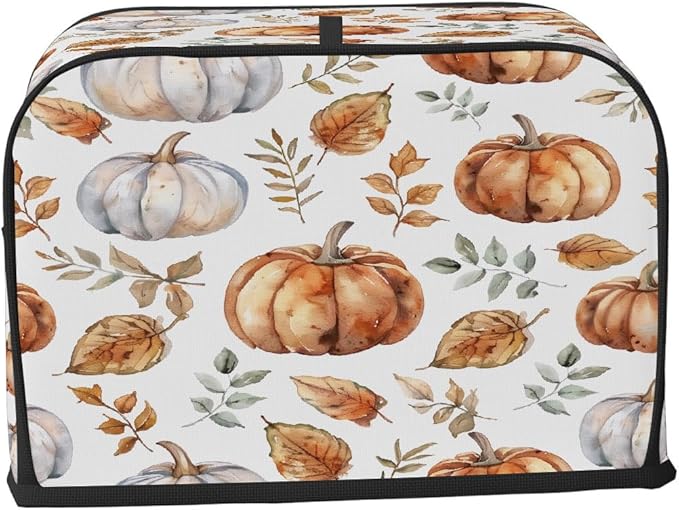 2 Slice Toaster Cover,Thanksgiving Watercolor Pumpkin Art Small Kitchen Appliance Bread Machine Cover with Pockets,Dust & Fingerprint Protection