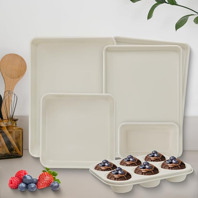 Baking Pans Set, Nonstick Bakeware Sets, Oven Pans for Cooking, AIVIKI 6 Pieces Baking Set Including Cookie Sheet, Deep Roaster Pan, Square Pan, Loaf Pan, Muffin Pan, Carbon Steel Baking Set