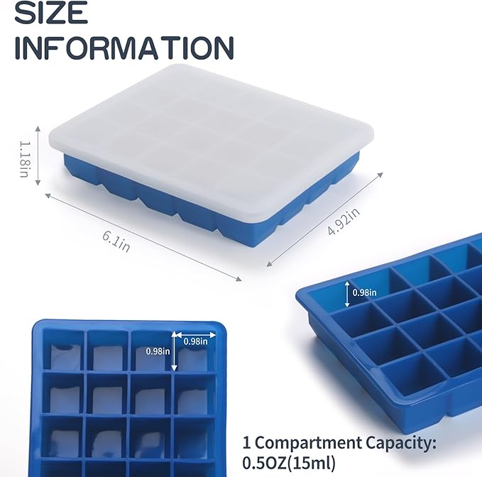 1 Tbsp Silicone Freezer Molds - Perfect for Storing Garlic, Herbs, Ginger, Pesto, Tomato Paste, Lemon Juice,Vegetable Purees,Purees and More - Silicone Food Freezer Tray(Blue 4 Pack)