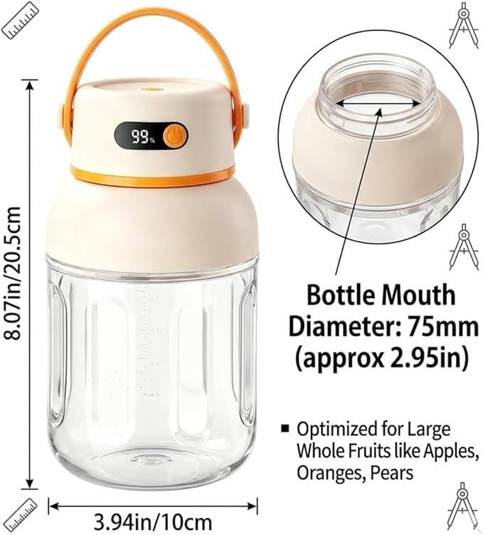 Portable Electric Juicer Cup with Zero Cord Hassle, 33oz Large Capacity Personal Blender with 18000RPM High Speed, USB-C Rechargeable Wireless Juicer Cup for Gym, Travel (1200ML / 40OZ)