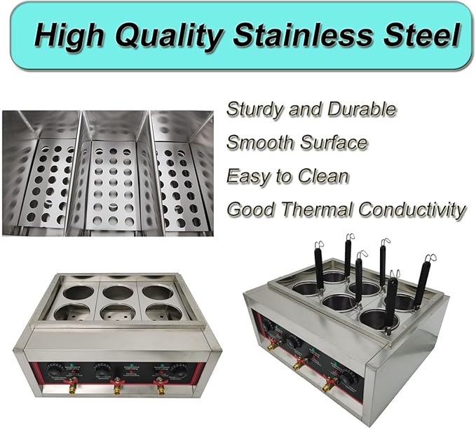 220V Commercial Pasta Cooker with 6 Noodle Filter Electric Pasta Cooking Machine Multifunctional Pasta Warmer Noodles Cooker 6KW for Cooking Dumplings NoodlesVegetables 30-110ā