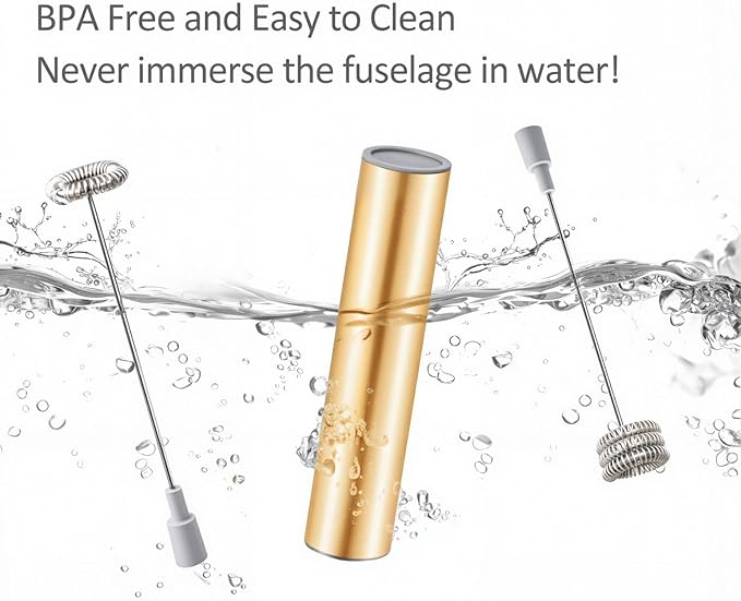 Milk Frother Handheld, Battery Operated Coffee Foamer Drink Mixer with 2 Stainless Steel Electric Whisks for Coffee, Latte, Cappuccino, Hot Chocolate, Protein, Batteries Included, Golden