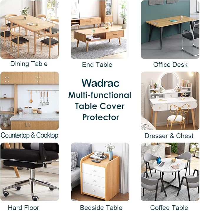 Wadrac Clear Table Protector Plastic Table Cloths PVC Night Stand Table Cover Mat Office Desk Mat Shelf Surface Protection Crystal Children Painting Cover Pad Transprent Rectangular 42x56 inch