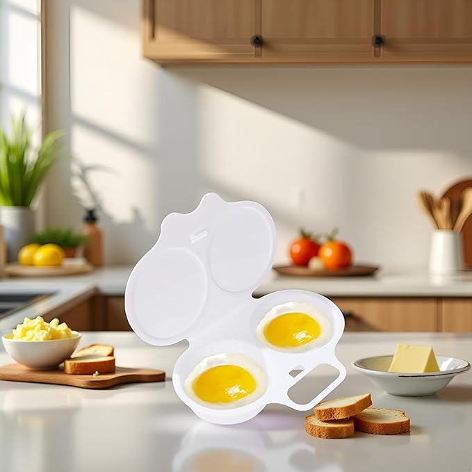 2Pcs White Egg Poacher, Microwave Egg Boiler Poacher, 2 Cavity Nonstick Poached Egg Maker With Lid, Egg Poacher Microwave Egg Cooker, Double Drain Poached Egg Cups Cookware(13 * 5cm)