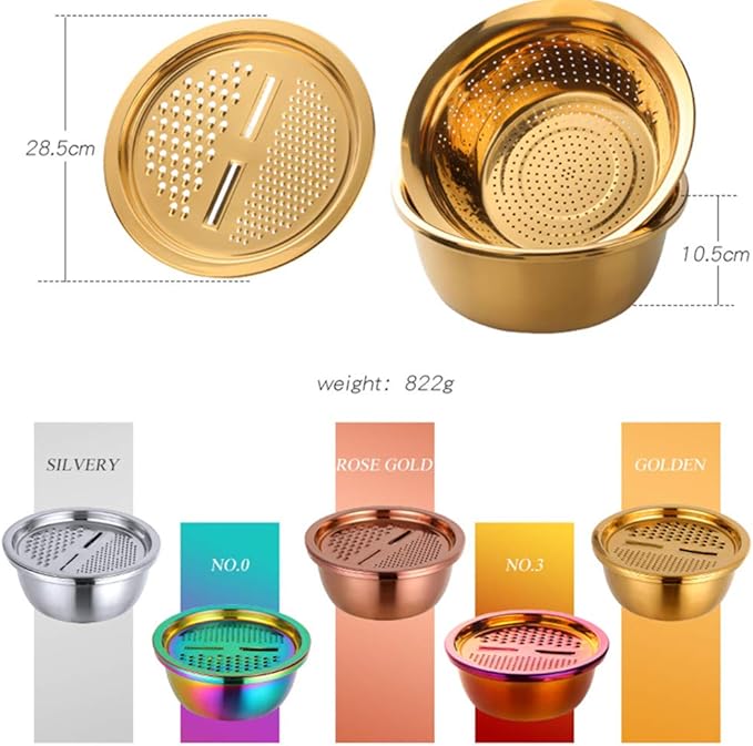 3-In-1 Multifunctional Grater Basin Colander Strainer Set, Mingcheng Stainless Steel Kitchen Grater/Drain Basket/Bottom Basin for Washing Rice, Fruits, Vegetable, Grater with Container (Rainbow)