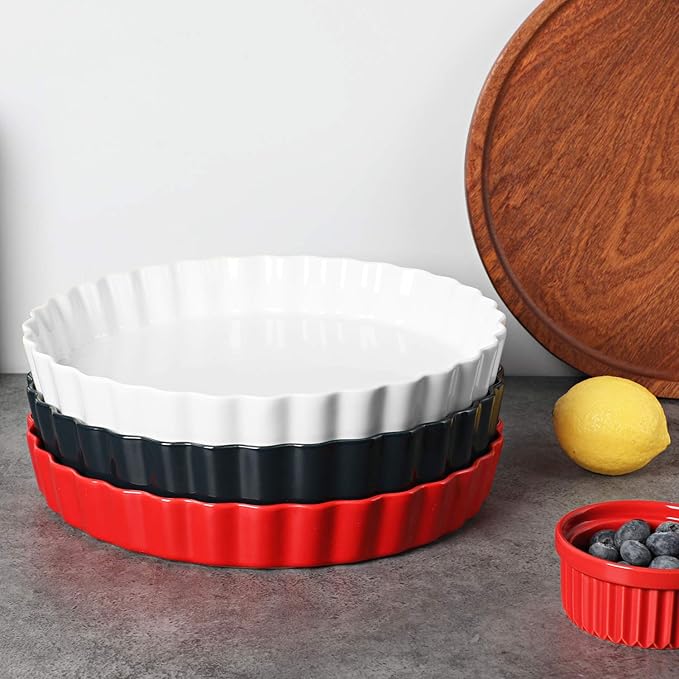ONTUBE Pie Pans 11 Inches Ceramic Quiche Pans, Round Pie Tins for Baking,Oven Saf (White, 11" x 1 Pieces)