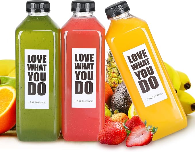 Fhxtcygj 10pcs 33oz Plastic Bottles with Caps, Juice Container with Lids, Empty Plastic Juice Bottles Reusable Clear Bulk Beverage Containers with Tamper Evident Cap for Milk, Smoothie, Drinks