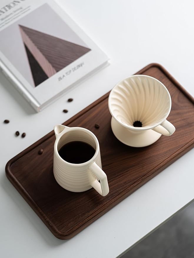 Pour Over Coffee Maker,Ceramic Coffee Maker With 40 pcs Paper Filter,15oz/450ml Pour Over Coffee Dripper (White, V02)