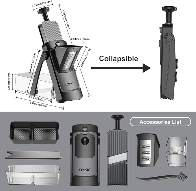 QYKIC 2026 Upgrade Safe Mandoline Slicer,Vegetable Chopper,Potato Slicer, Onion Chopper with Drain Basket Storage Container, Cheese Grater Kitchen Chopping Artifact (Black)