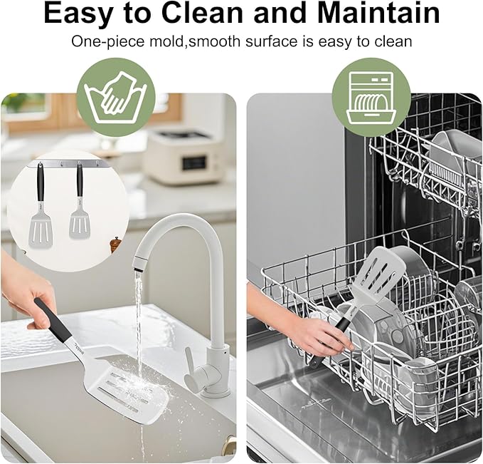 Beijiyi 2-Piece Stainless Steel Spatula Set, 13.3" & 11.3" Slotted Turner, Heavy Duty Metal Spatulas for Cast Iron Skillet and Grilling Cooking with Silicone Handle, Flipper for Steak, Burger and Eggs