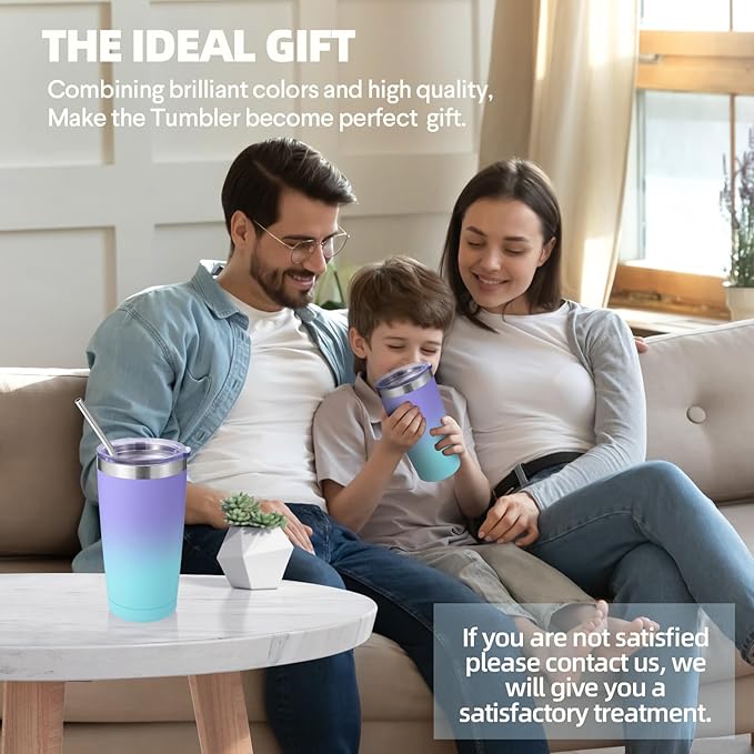 Volhoply 20oz Stainless Steel Tumbler with Lid and Straw Bulk 4 Pack,Double Wall Insulated Travel Iced Coffee Mug Fits Cup holder,Powder Coated Cups for Cold Drinks,Gifts for Women(Purple Bule,4 Set)