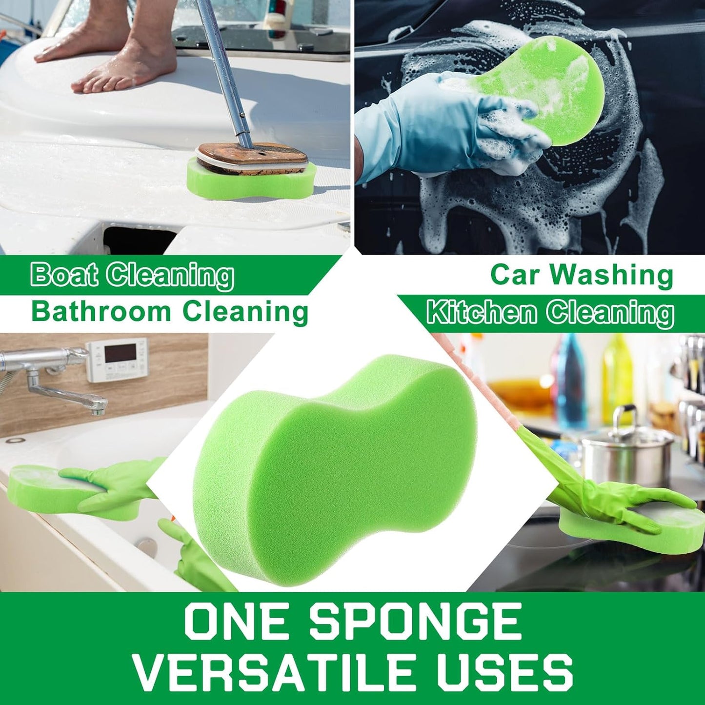Vesici 48 Pack Large Sponges Bulk Multi-Purpose Extra Large Sponge for Washing Cars Field Day Water Games Household Cleaning Car Boat Bike Kitchen Bathroom Vacuum Compressed Packing (Bright Green)