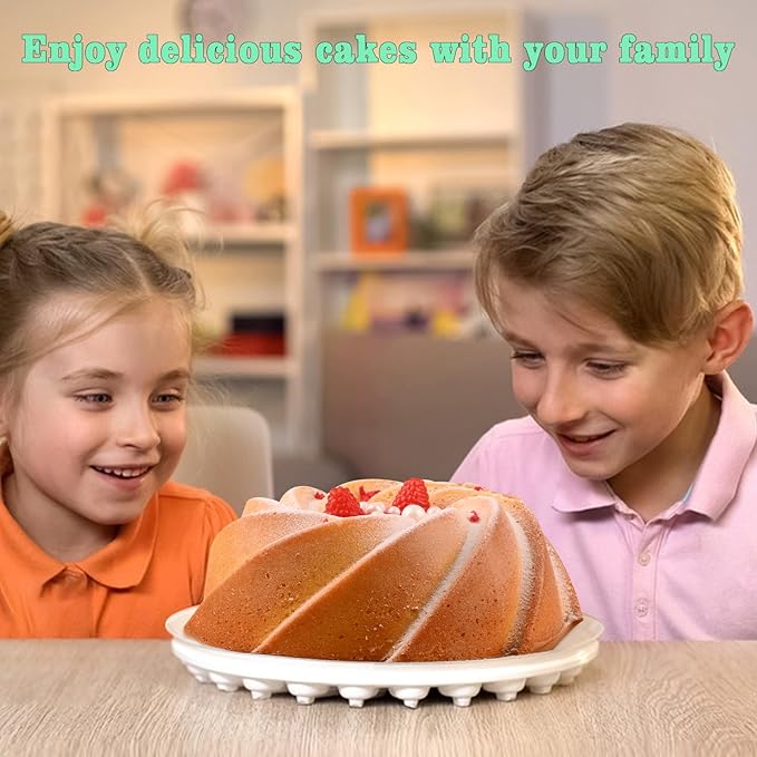 HUAKENER Large Fluted Cake Pan (2 Pack) - Nonstick Fluted Tube Pan, Large Round Silicone Mold for Cake, Brownie, Cornbread, Jello Cake 