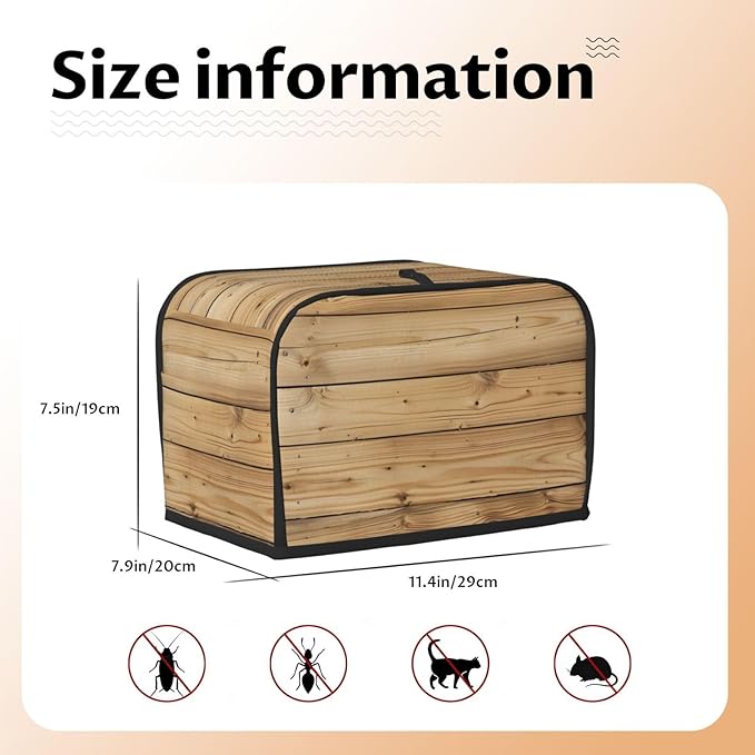 Brown Wood Texture Toaster Cover 2 Slice, Cute Rural Bread Machine Cover, Washable Dust-Proof Cover for Kitchen Small Appliance Cover,with Top Handle