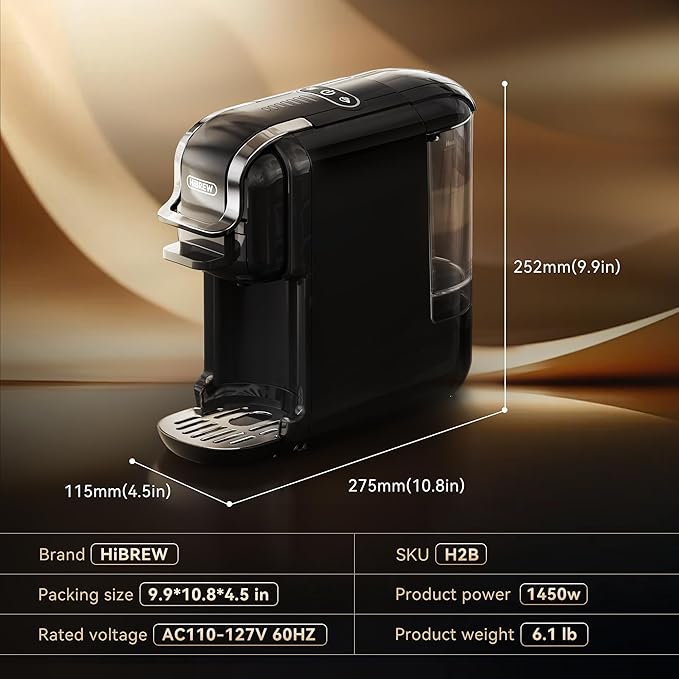 HIBREW H2B 5-in-1 Pod Coffee Maker - Compatible With 4 Coffee Capsule as Well as Espresso Powder, Makes Iced Coffee, Espresso, Cappuccino, Long Black. Hotel Kitchen Coffee Machine