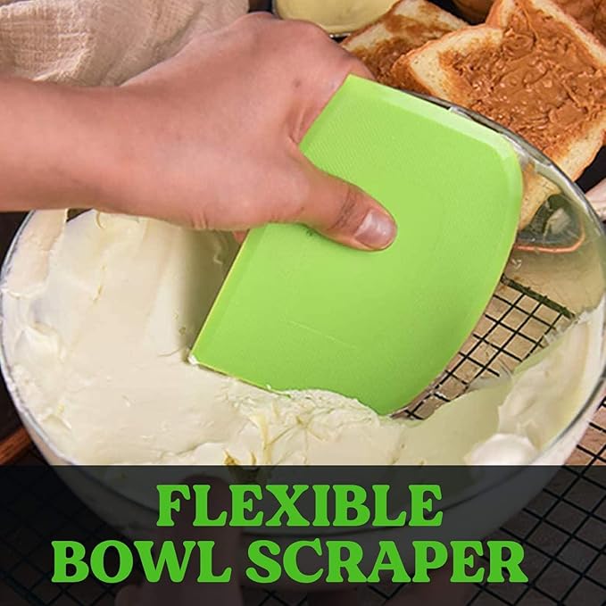 SURDOCA Dough Scraper Bench Scraper - 3P 9.5x6.1" Plastic Flexible Bowl Scraper, Sharp Edge & Angles Cake Scraper. Non-Slip Bakeware Decorating Tools Sculpting & Modeling Tools - Pure Pink