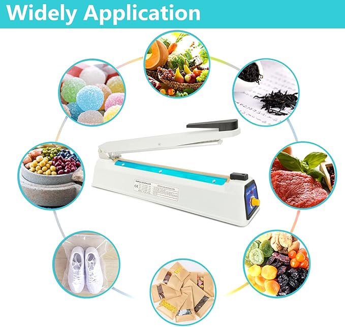 Impulse Heat Sealer Bag Sealer Machine Handheld Sealer Packaging Machine 3mm Sealing for Bag Width Sealing Machine for Self Sealing Plastic with Extra 4 Replacements 2 Fuse Kit(12 inches)