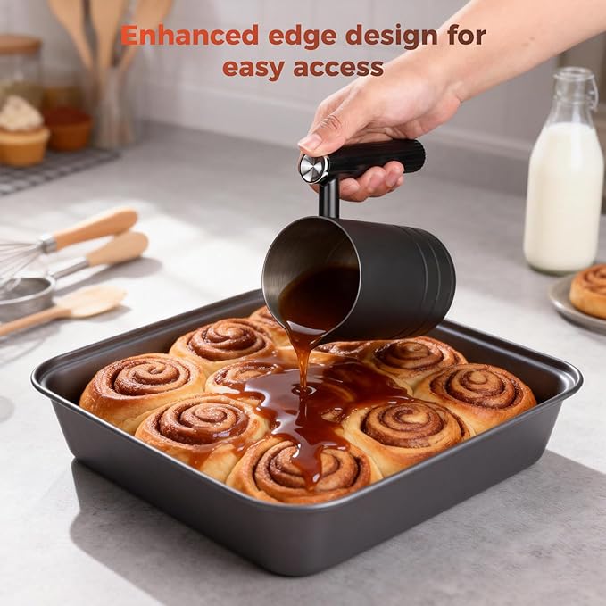 6-Piece Baking Pans Set, Non-stick Bakeware Sets Non-Toxic Baking Sheet Sets for Cooking, Include Round&Square Cake Pan,Bread Pan,Muffin Pan, Cookie Sheet,with Baking Glove,Black