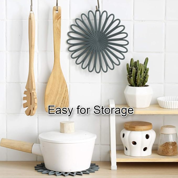 Set of 3 Silicone Trivet Mat - Hot Pot Holder Hot Pads for Table & Countertop - Trivet for Hot Dishes - Non-Slip & Heat Resistant Modern Kitchen Hot Pads for Pots & Pans, Dark Green