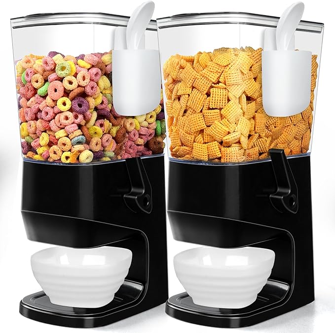 Cereal Dispenser Countertop Wath Bowls and Spoons Cereal Containers Storage for Pantry Snack Organizer Dry Food Storage Container with Lid for Kitchen Organization Oatmeal Nut Granol(Black 2 pack )