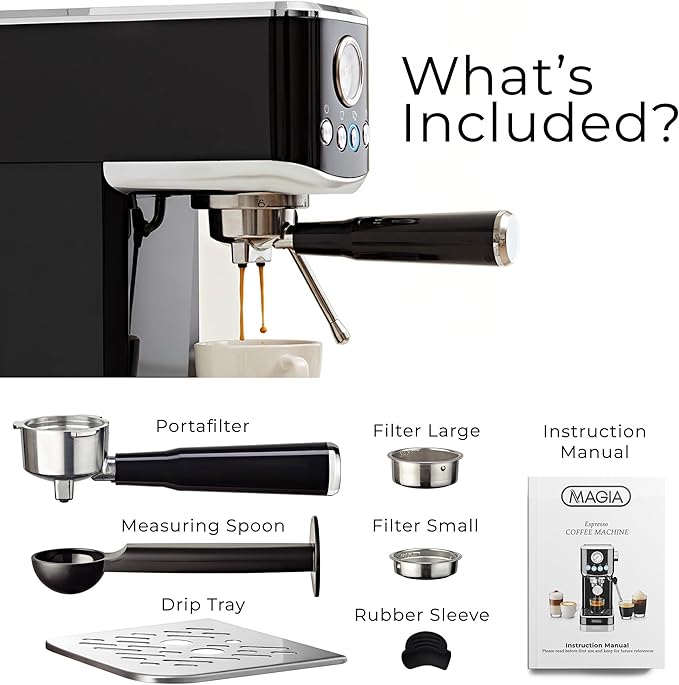 Zulay Kitchen Magia Compact Espresso Machine โ 20 Bar Coffee Maker with Milk Frother Steam Wand, Latte & Cappuccino Maker, 1350W Fast Heating, 40oz Removable Water Tank, Stainless Steel โ Black