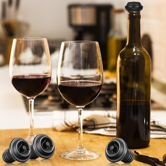 Honoson 12 Pieces Wine Stopper Resealable Pump Vacuum Silicone Saver Practical for Kitchen Supplies Bottle Tools (Black)