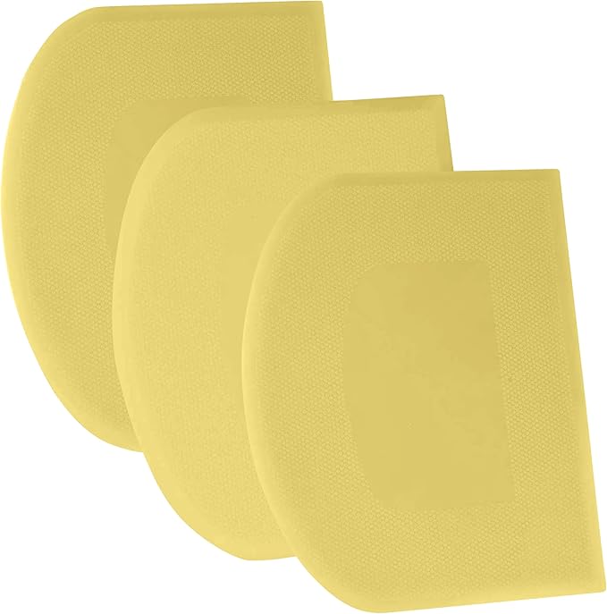 SURDOCA Dough Scraper Bench Scraper - 3P 11.8x7.3" Plastic Flexible Bowl Scraper, Sharp Edge & Angles Cake Scraper. Non-Slip Bakeware Decorating Tools Sculpting & Modeling Tools - Pure Yellow