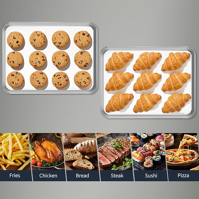 Stainless Steel Baking Sheet Set of 2-16" x 12" x 1" Heavy Duty Cookie Sheets for Baking, Rust & Warp Resistant Oven Tray, Non Toxic & Dishwasher Safe Baking Pans for Cooking, Roasting, Broiling