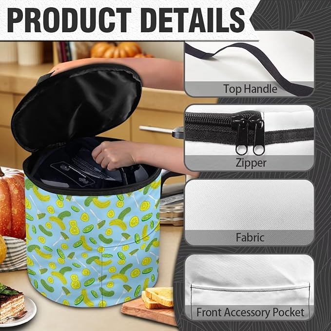 Electric Pressure Cooker Insulation Bag Hand Washable Pressure Cooker Storage Bag Protective Hood with Pocket, Fork Pickled Cucumber