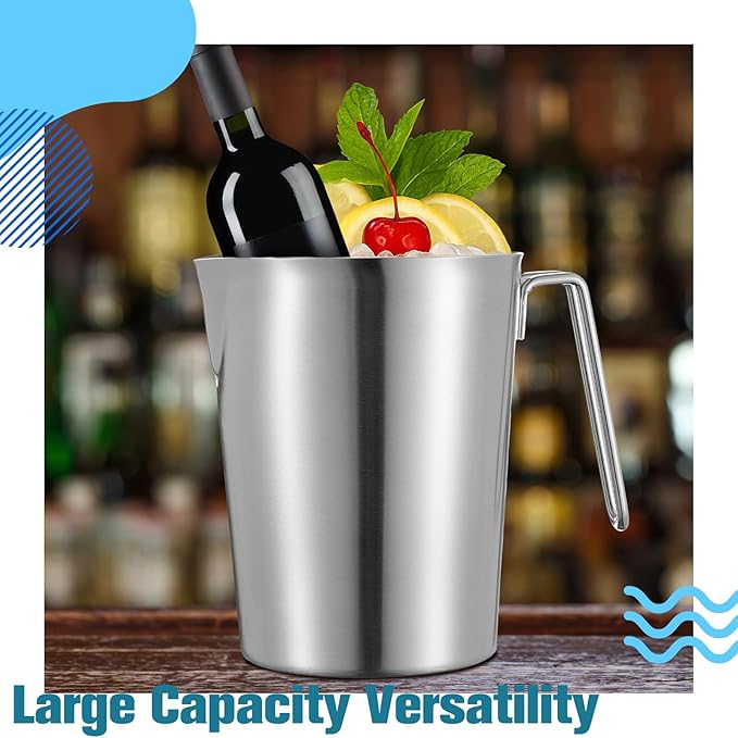 2 Pcs 2 L/70 oz Large Stainless Steel Pitcher with Lid, Metal Measuring Cup, Large Mouth Graduated Beakers with Handle, Milk Frothing Jug for Espresso Machine, Latte Art, Hot/cold Water