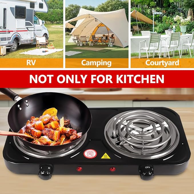 Electric Countertop Burner, Double Burner, 2000W Induction Cooktop, Portable Electric Hot Plate, 5 Level Adjustable Temperature Control Cooking Ranges for Home Dorm Camping Cooking