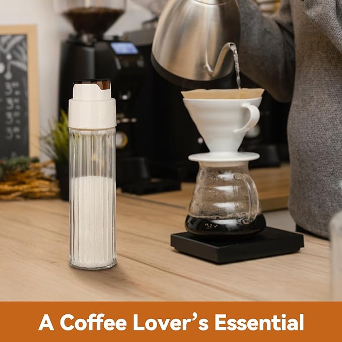 NiHome 16.9oz Sugar Dispenser, Automatic Pour Switch Glass Jar for Sugar, Coffee Creamer or Salt, Large Capacity Food-Grade Glass with Anti-Slip Ribbed Design (2PCS)