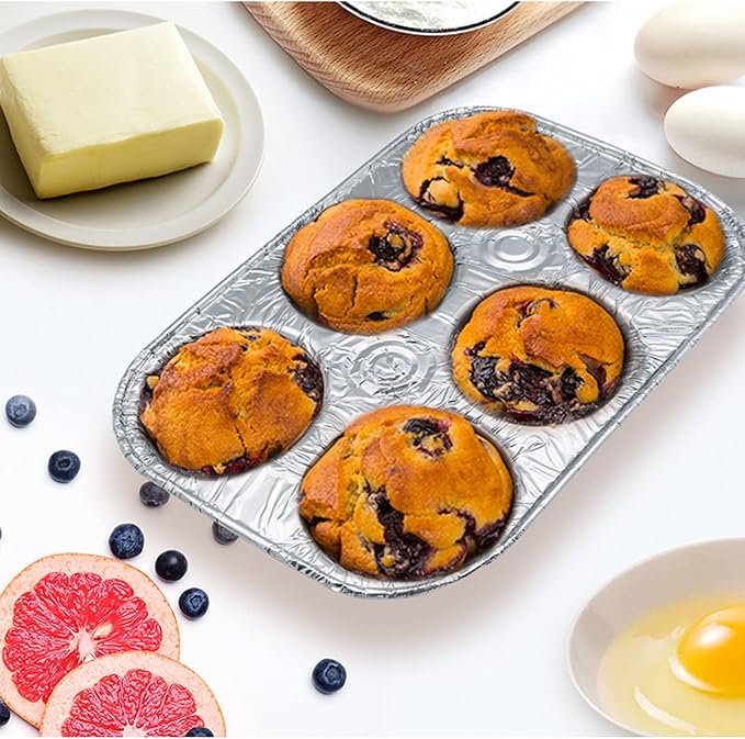 Waytiffer Muffin Pan 6-Cup Cupcake Aluminum Pans Favorite Muffin Tin Size for Baking Cupcakes - Standard Size (6-cup-20Pack)