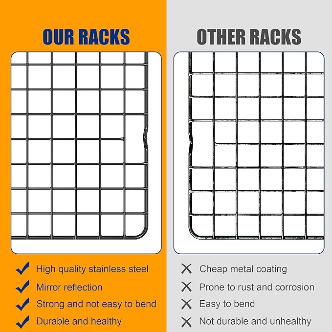 2PCS Cooling Racks for Cooking and Baking - 10" x 16"Heavy Duty Stainless Steel Wire Rack for Baking, Grilling, Roasting - Oven & Dishwasher Safe - Fits Half Sheet Pan(Black)