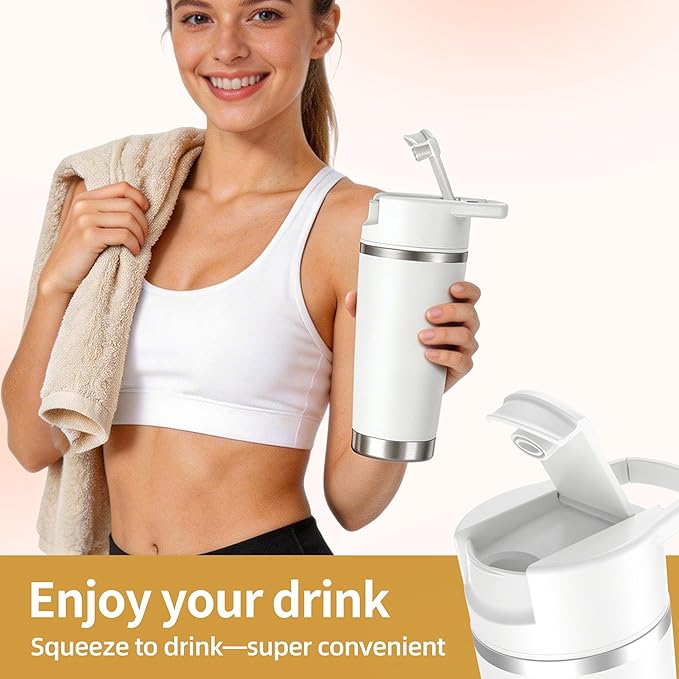 Portable Personal Blender 20oz Vacuum Cup Cordless Blende for 120 Watt Rechargeable Personal Size blender With Stainless Steel Bottle Ideal For-Shakes and Smoothies, BPA Free (White)