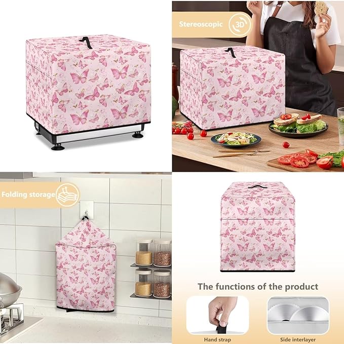 Pink Gold Butterfly Print Meat Slicer Dust Cover, (Only Cover)16x13x13 Inch Food Slicer Cover, Compatible with Cheese Bread Meat Slicer and Most Other Model, Dust-Proof, Waterproof