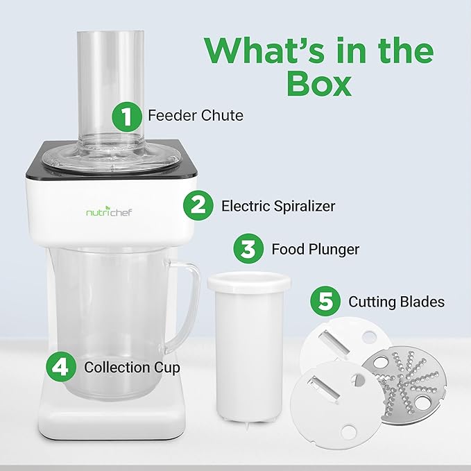 NutriChef Electric Vegetable Spiralizer – 3-Blade Zucchini Spiralizer Noodle Maker, Veggie Spiral Slicer for Healthy Zoodles, Salad, Pasta, & Garnishes – Dishwasher-Safe, Food-Grade Design