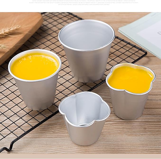 6 Packs Popover Pan, Aluminium Pudding Tin Cup Baking Maker, Individual Muffin Chocolate Molten Brownie Tumbler Raspberry Souffle Cupcake Moulds - Five-Petaled Flower Pudding 3"x 2.8"