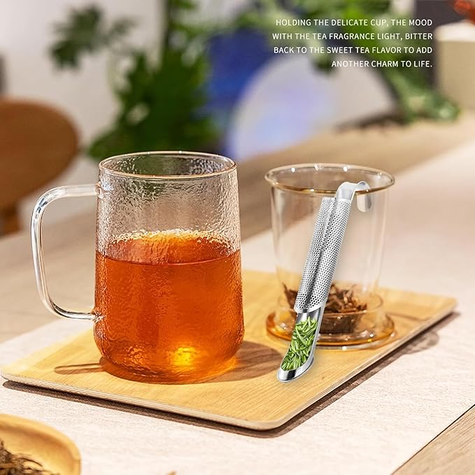 2 Pcs Stainless Steel Tea Diffuser, Stainless Steel Tea Strainers for Loose Tea with Hanging Hook Handle,Stainless Steel Long Handle Tea Steeper Diffuser for Leaf Tea, Coffee, Spices, Seasonings