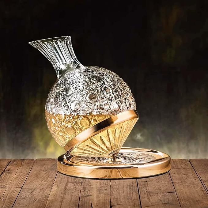 Wine Decanter Set - Spinning Crystal Red Wine Decanter Carafes, Jarler Football Rotory Hand Blown 1.5L Glass Wine Aerator Quick Decanter,Wine Gift for Him, Wine Lover, Father Gift (Gold+Clear)