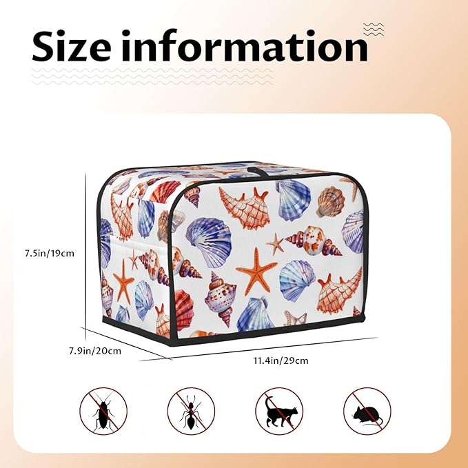 Beach Seashells Toaster Cover 2 Slice, Cute Rural Bread Machine Cover, Washable Dust-Proof Cover for Kitchen Small Appliance Cover,with Top Handle