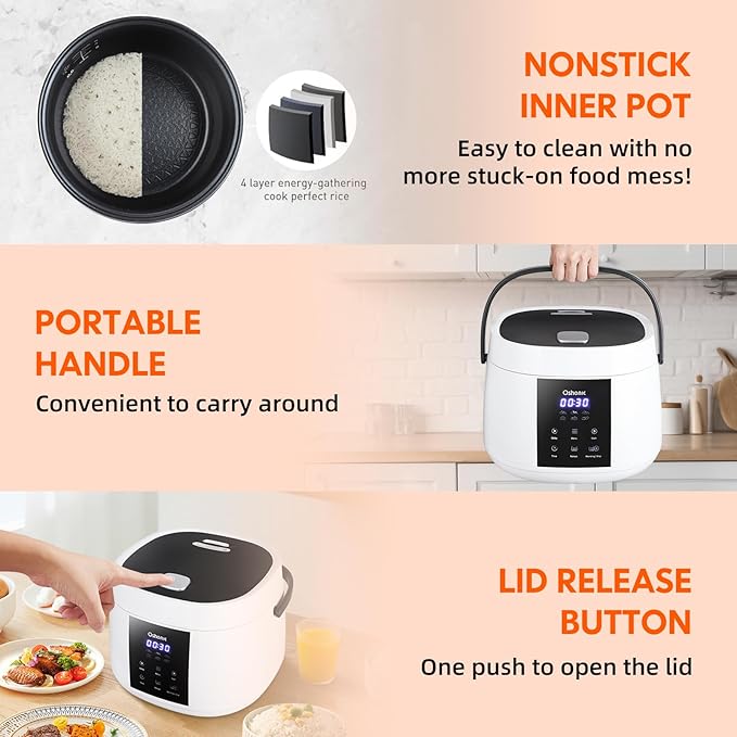Rice Cooker Small,6-Cup (Uncooked) / 12-Cup (Cooked),6-in-1 Multi Cooker,Electric Smart Rice Cooker,Portable Non-Stick Rice Maker With Steamer Basket,12 Hours Timer Delay & Keep Warm Function