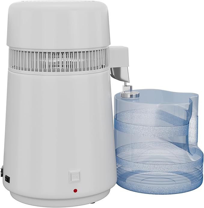GarveeHome Water Distillers for Home Countertop, 1 gal/4 L Stainless Steel Distilled Water Machine with Glass Container, 750W Desktop Drinking Purifier Filter Distilling Kit