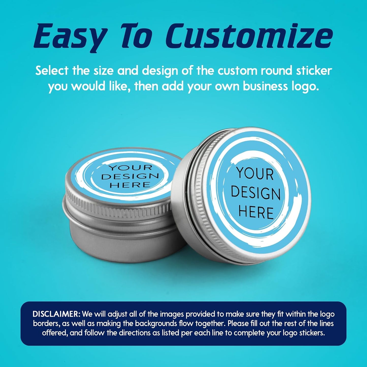 100 Custom Vinyl Stickers - Upload Your own Image, Text, Design, Logo - Personalized Logo Labels for Handmade, Packaging, Bottle, Jars, Candle, Brand Stickers (Blue Swirls, 3x3)