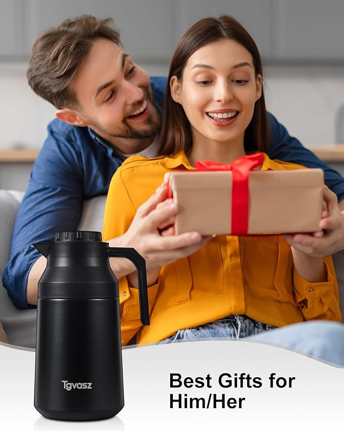 Thermal Coffee Carafe Insulated Stainless Steel Coffee Carafe for Hot Liquid Vacuum Thermal Pot Creamer Pitcher Dispenser Keeping Hot Water Milk (Black 68 oz)