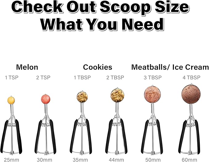 Small Cookie Scoop 2 tsp for Baking, Professional Stainless Steel Mini Ice Cream Scoop 30mm, Cookie Dough Scooper Meatball Scoop, Good Soft Grips, Quick Trigger Release, 10ml (2 Teaspoon)