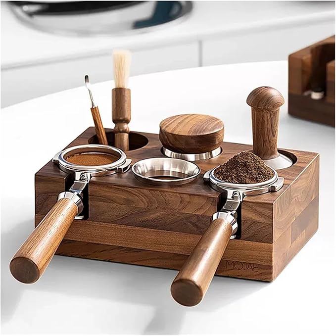 Walnut Wood Coffee Filter Holder, Espresso Tamper Mat Stand, Coffee Maker Support Base Rack, Barista Accessories(Right)